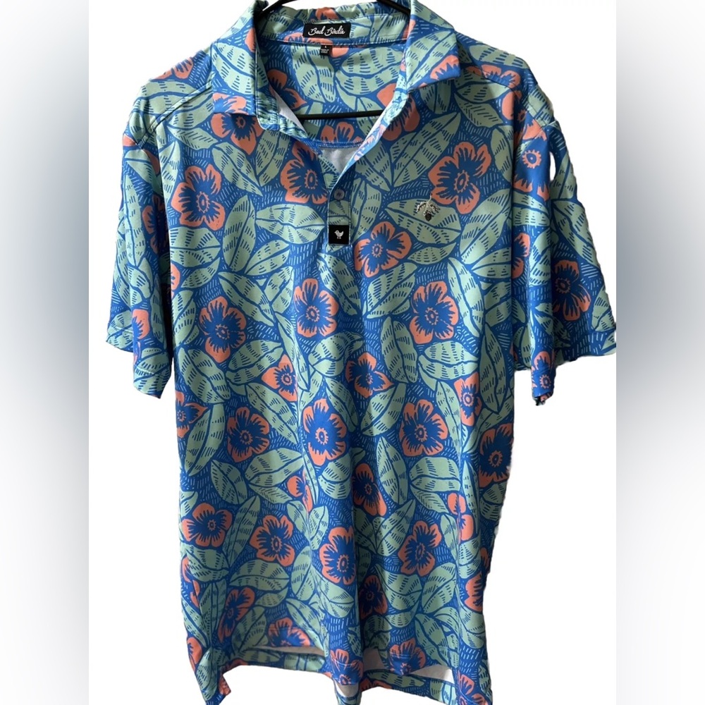 Bad Birdie Marco Brolo Polo Men’s Floral Pattern Short Sleeve Golf Shirt Large